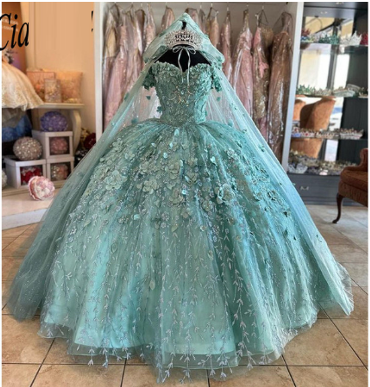 green quinceanera dress